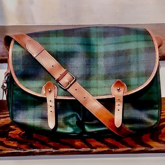 RALPH LAUREN Black Watch Plaid Large Crossbody Computer Laptop Messenger Bag - Picture 1 of 17